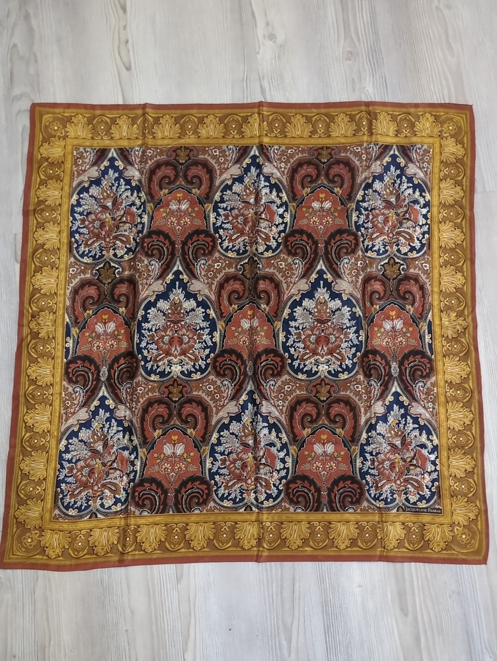 Vintage Jacqueline Ferrar Scarf Ornate Floral Paisley Square Silk Feel